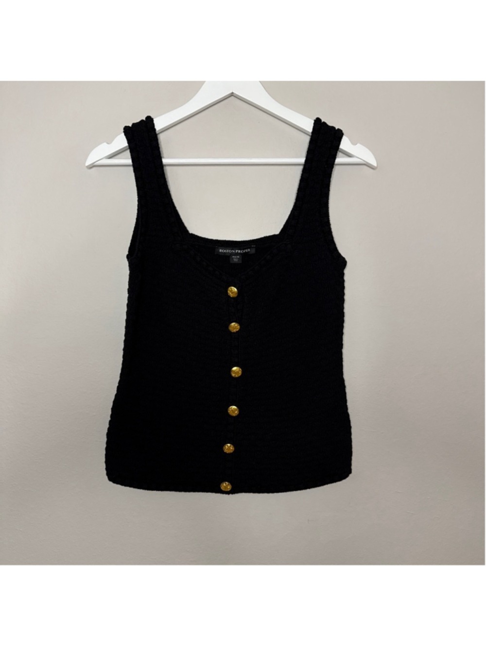 Women's BOSTON PROPER Black Gold Button Tank Top XS [AB0189]